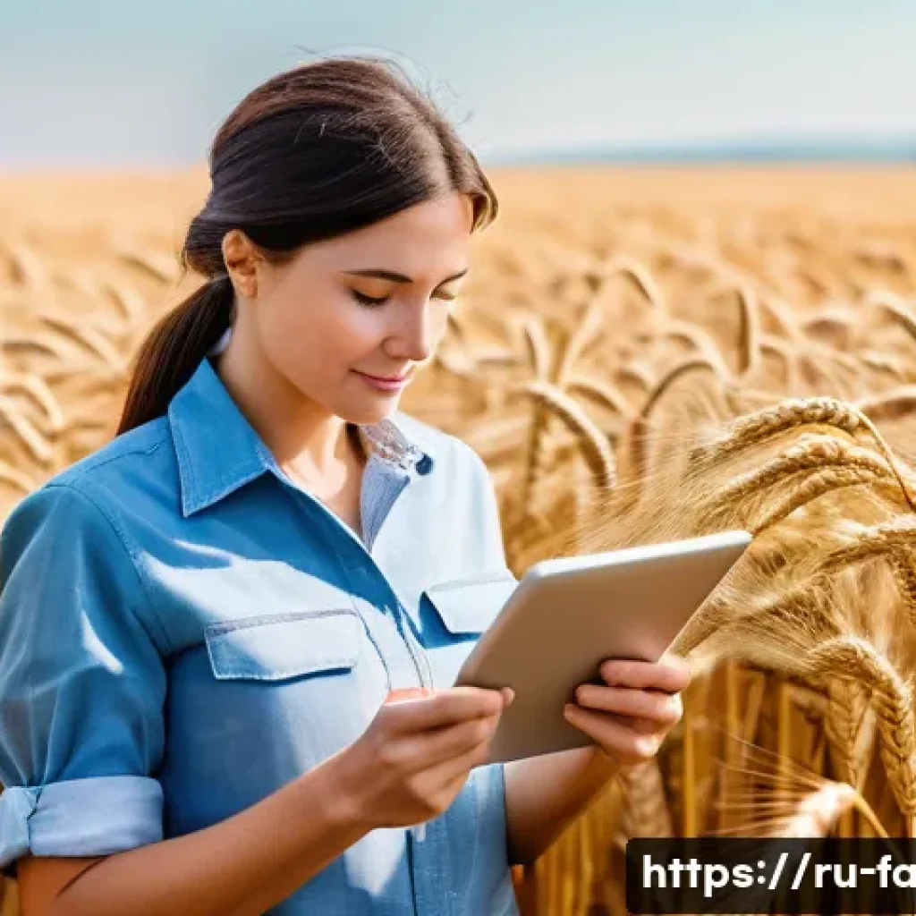 농산물품질관리사 직무별 평균 업무량 - **Prompt:** A focused female agricultural quality control inspector in her mid-30s, wearing practica...